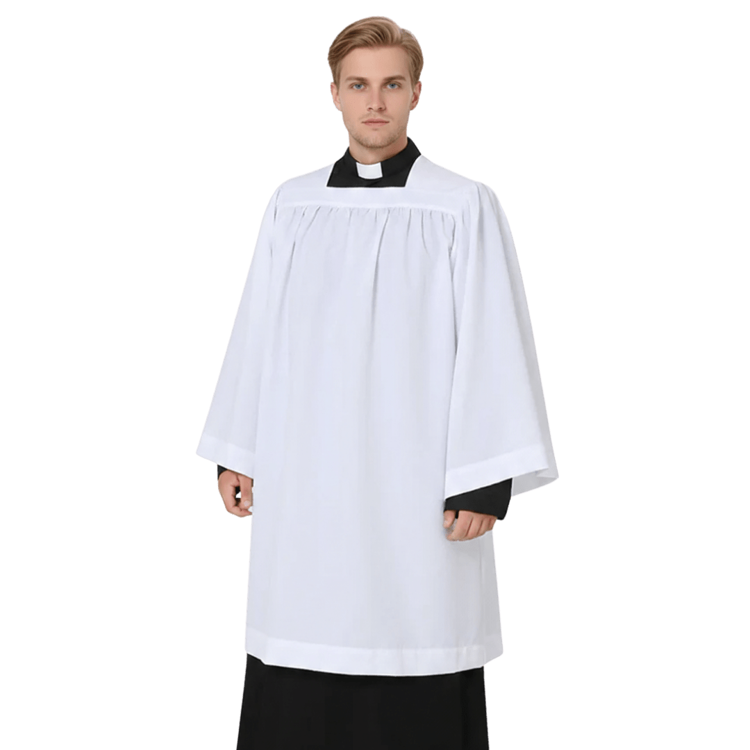 Basic White Server Surplice — Square Neckline (4 Sizes) - JMJ Catholic Productsvariant