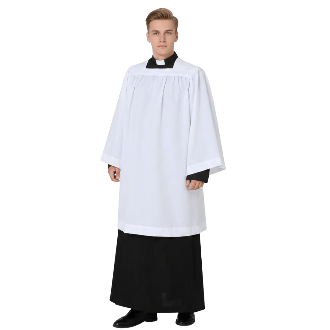 Basic White Server Surplice — Square Neckline (4 Sizes) - JMJ Catholic Productsvariant