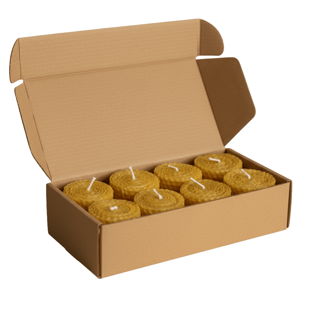 Beeswax Honeycomb Pillar Candles — Natural, 100% Pure Yellow Beeswax (Box of 8) - JMJ Catholic Productsvariant