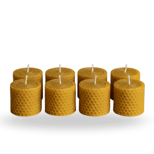 Box of 8 pure yellow beeswax honeycomb pillar candles