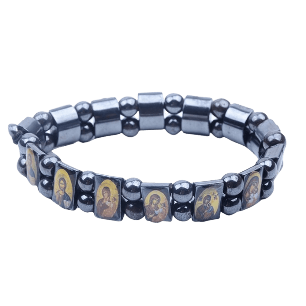 Black Hematite Jesus, Mary and Saints Holy Icons Bracelet - JMJ Catholic Productsvariant