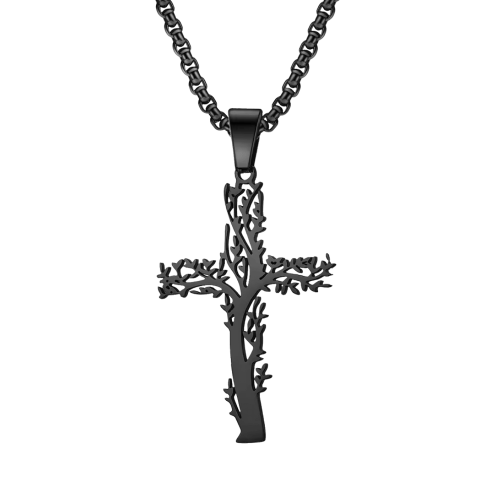 Black Thorn Crucifix Pendant Necklace — Black Stainless Steel - JMJ Catholic Productsvariant