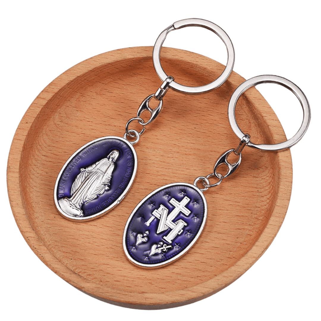 Blue Enamel Miraculous Medal Keychain - JMJ Catholic Productsvariant