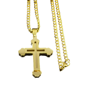 Bold Gold Plated Crucifix Necklace — Stainless Steel