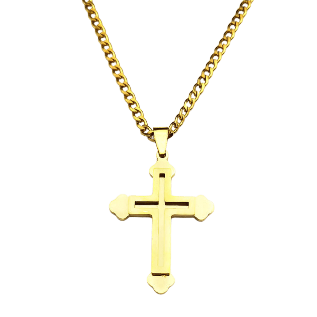 Bold Gold Plated Crucifix Necklace — Stainless Steel