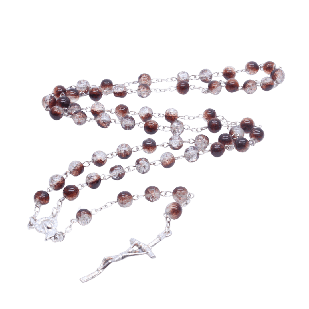 Brown and Clear 'Gravel' Glass Bead Rosary - JMJ Catholic Productsvariant