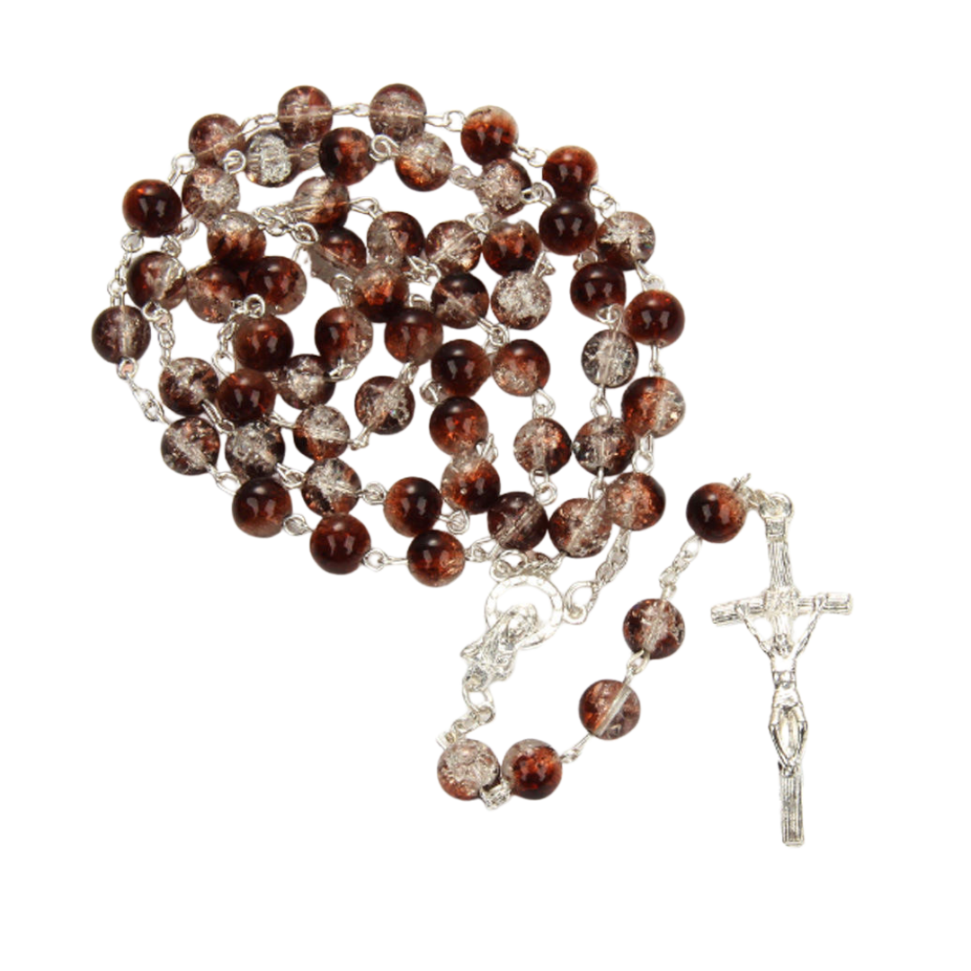 Brown and Clear 'Gravel' Glass Bead Rosary - JMJ Catholic Productsvariant