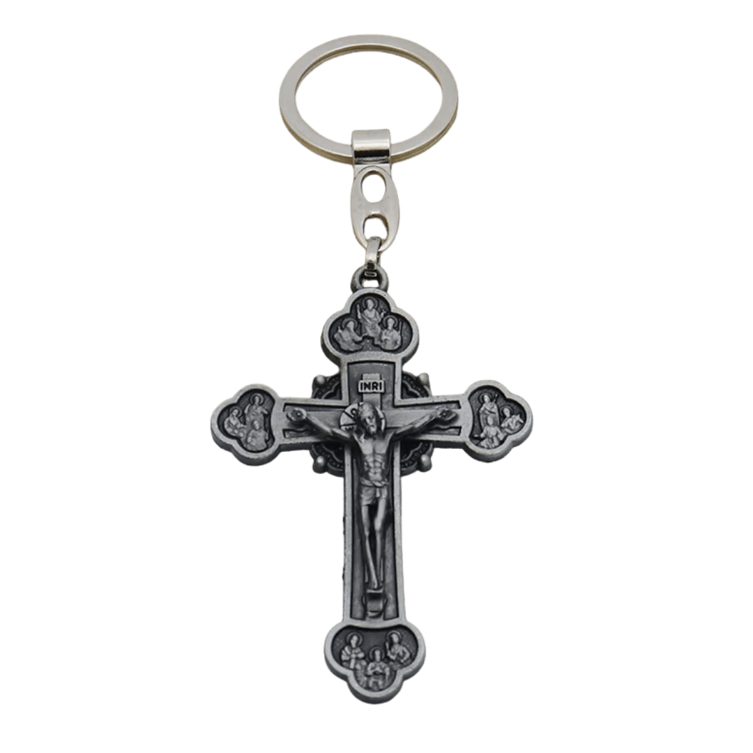 Catholic Crucifix Keyring – Religious Keepsake - 2 Colours available - JMJ Catholic Productsvariant