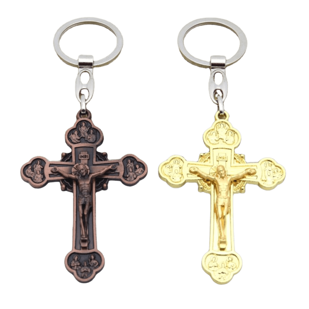 Catholic Crucifix Keyring – Religious Keepsake - 2 Colours available - JMJ Catholic Productsvariant