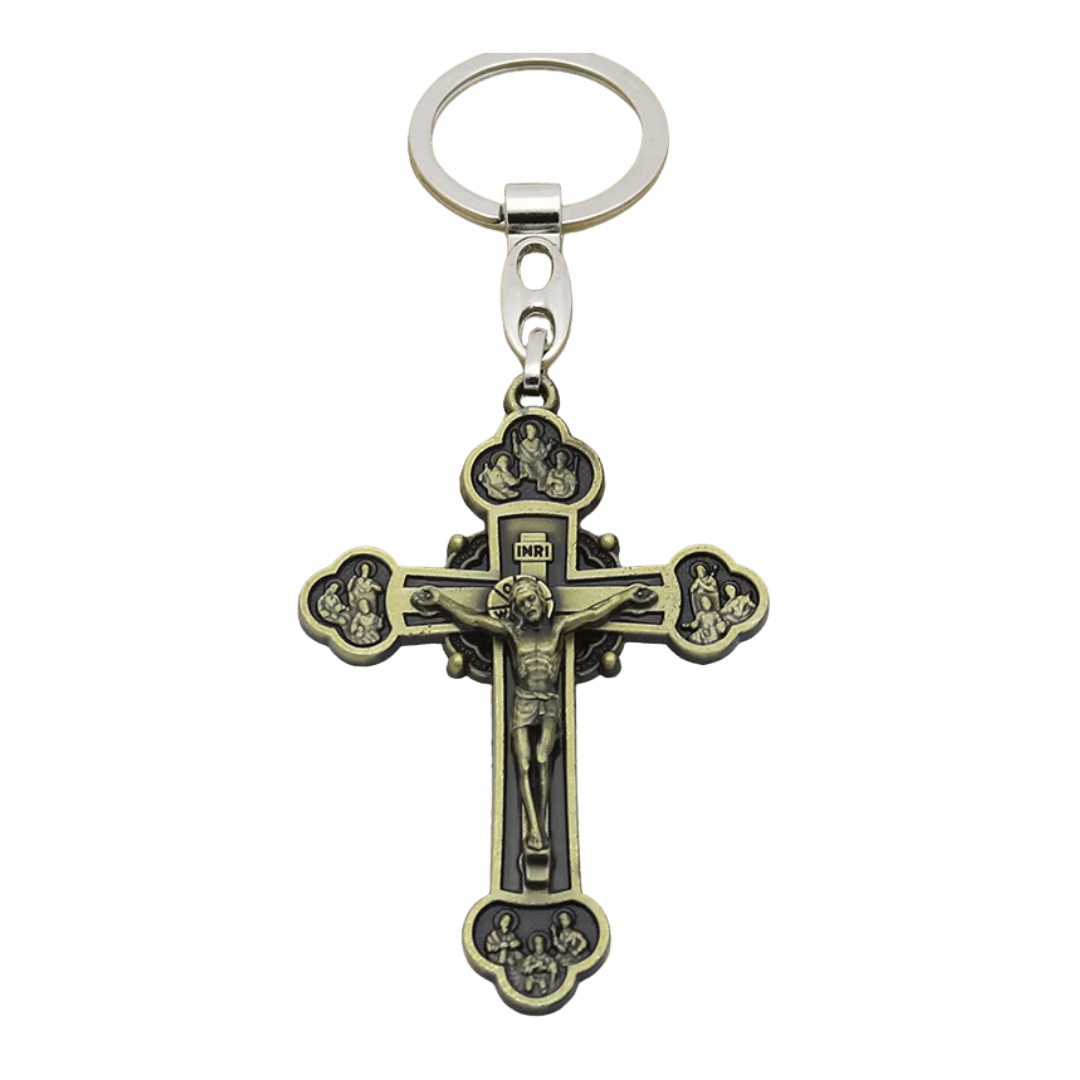 Catholic Crucifix Keyring – Religious Keepsake - 2 Colours available - JMJ Catholic Productsvariant