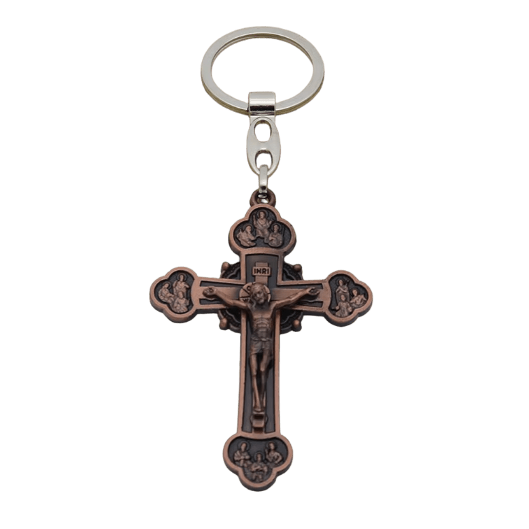Catholic Crucifix Keyring – Religious Keepsake - 2 Colours available - JMJ Catholic Productsvariant