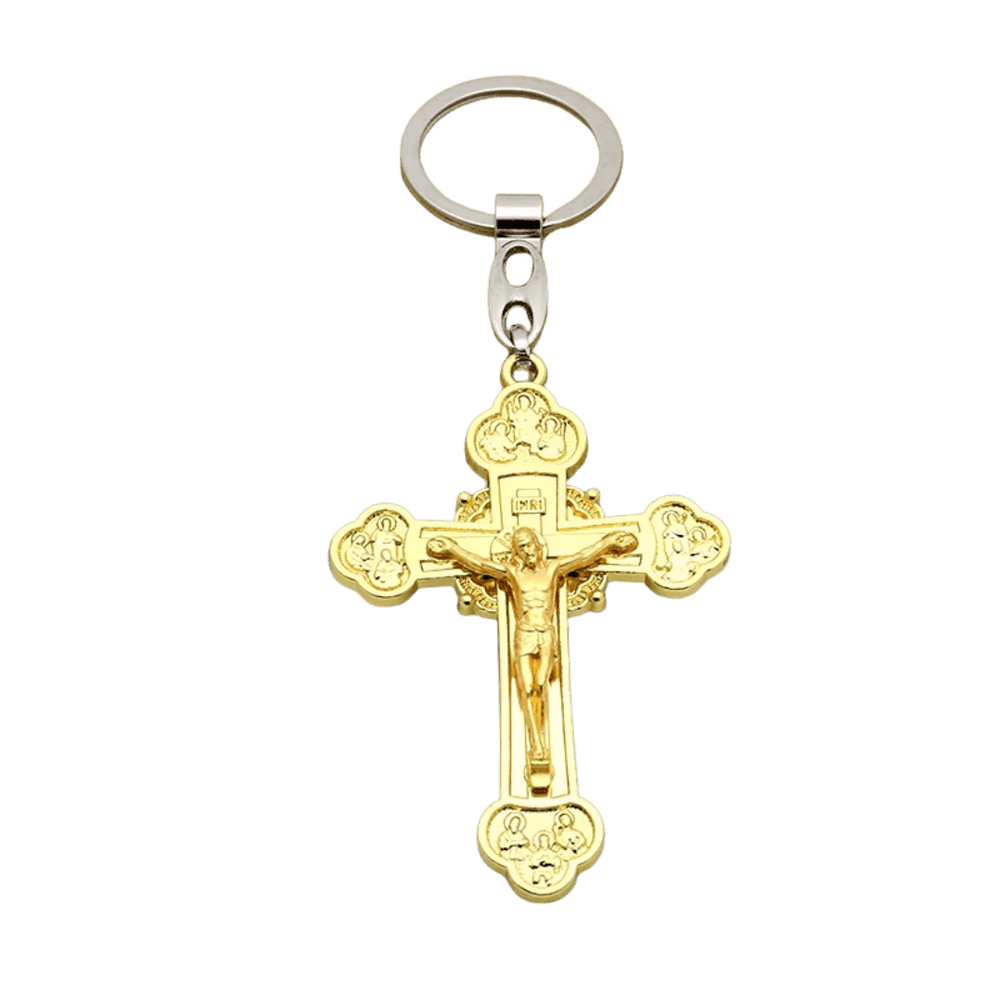 Catholic Crucifix Keyring – Religious Keepsake - 2 Colours available - JMJ Catholic Productsvariant