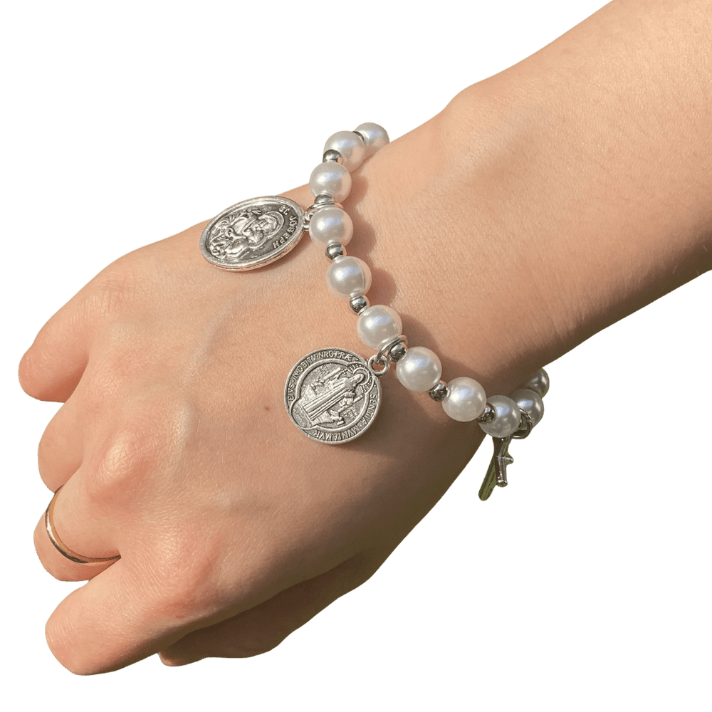 Catholic Pearl Rosary Bracelet – First Communion and Confirmation Gift - JMJ Catholic Productsvariant