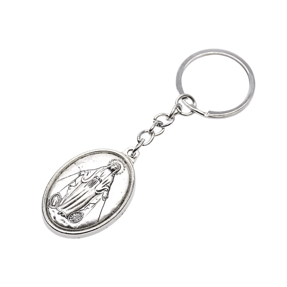 Catholic Religious Keychain – Virgin Mary Medal (Silver) - JMJ Catholic Productsvariant