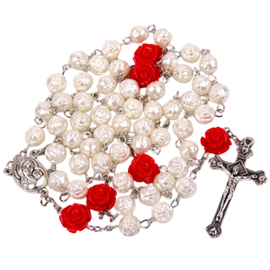 Catholic rosary with cream rose beads and crucifix