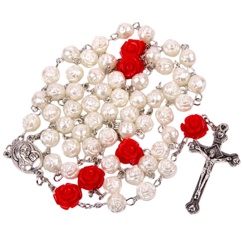 Catholic Rosary with Artificial Rose Beads - JMJ Catholic Productsvariant
