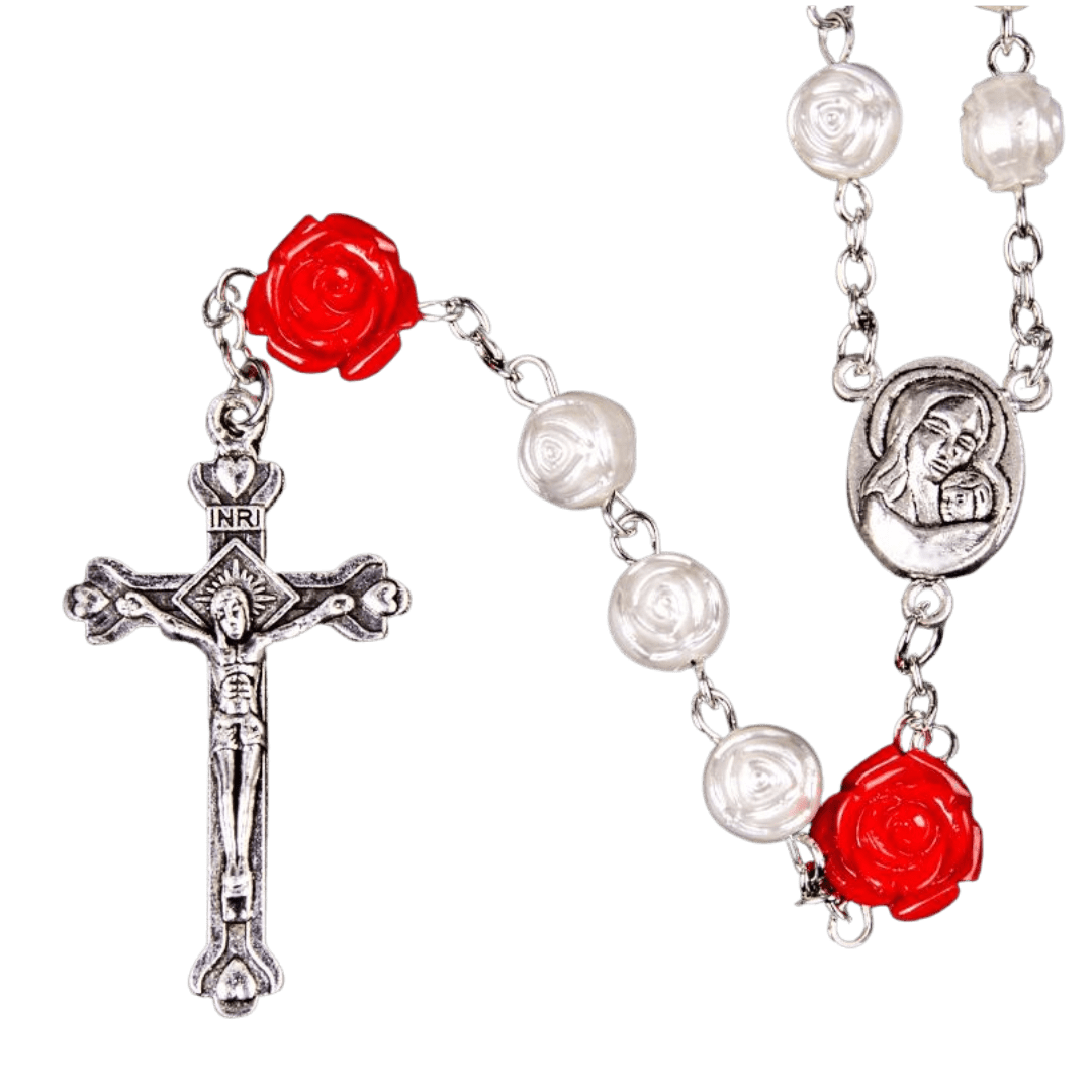 Catholic Rosary with Artificial Rose Beads - JMJ Catholic Productsvariant