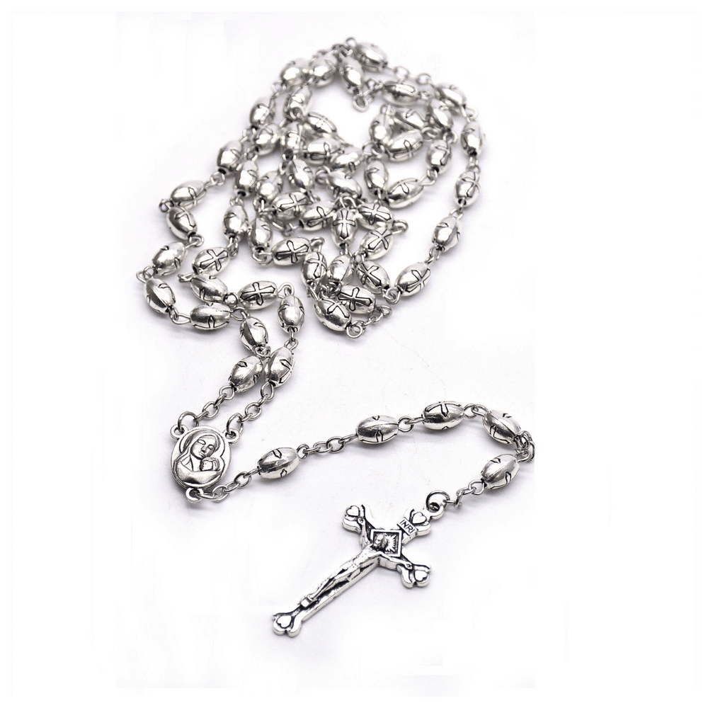 Catholic Silver Alloy Rice-Shaped Bead Rosary - JMJ Catholic Productsvariant