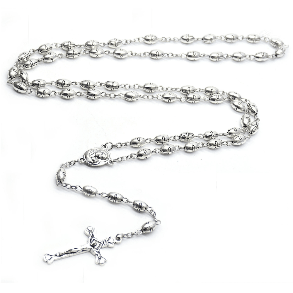 Catholic Silver Alloy Rice-Shaped Bead Rosary - JMJ Catholic Productsvariant