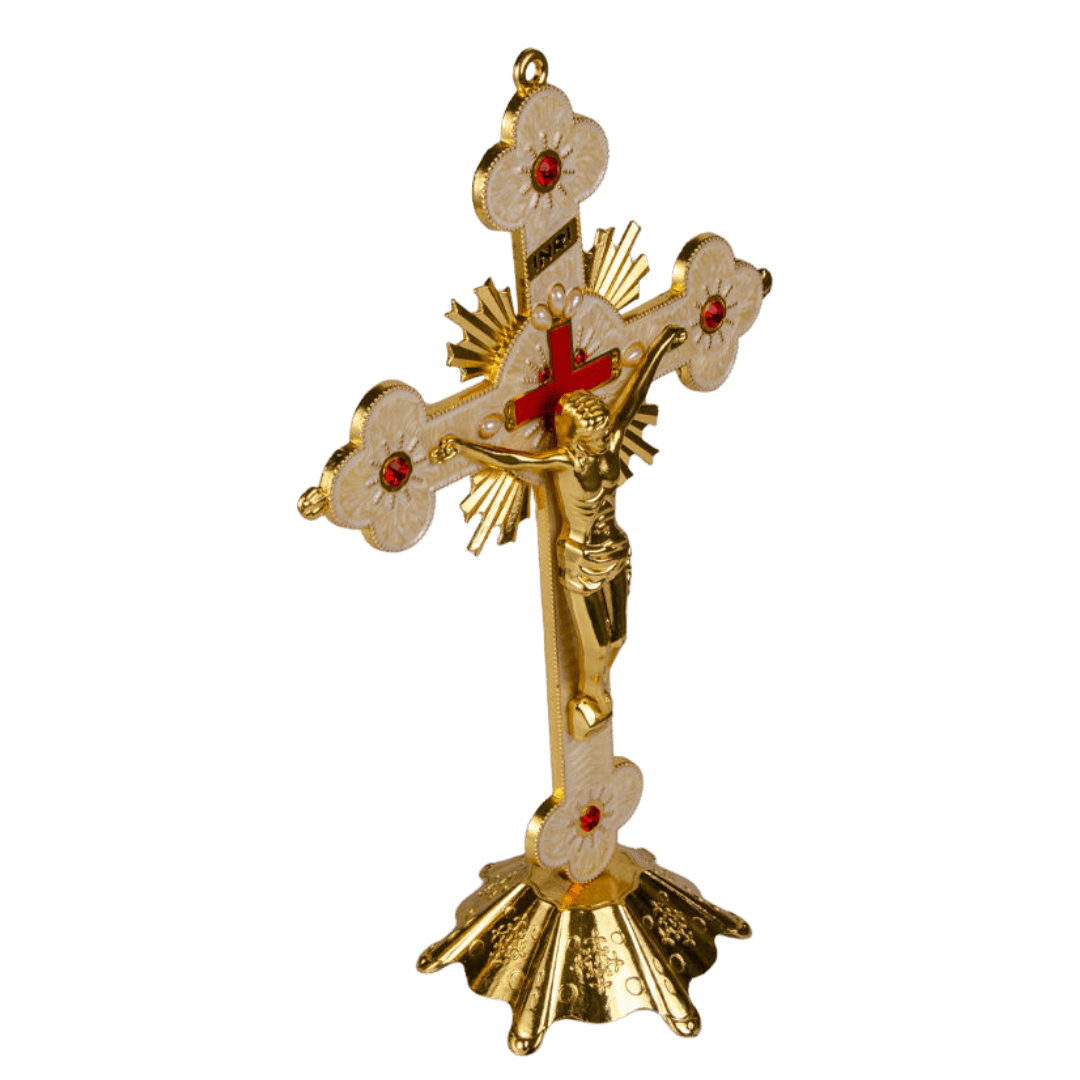 Catholic Standing Crucifix with Red Inlay - JMJ Catholic Productsvariant