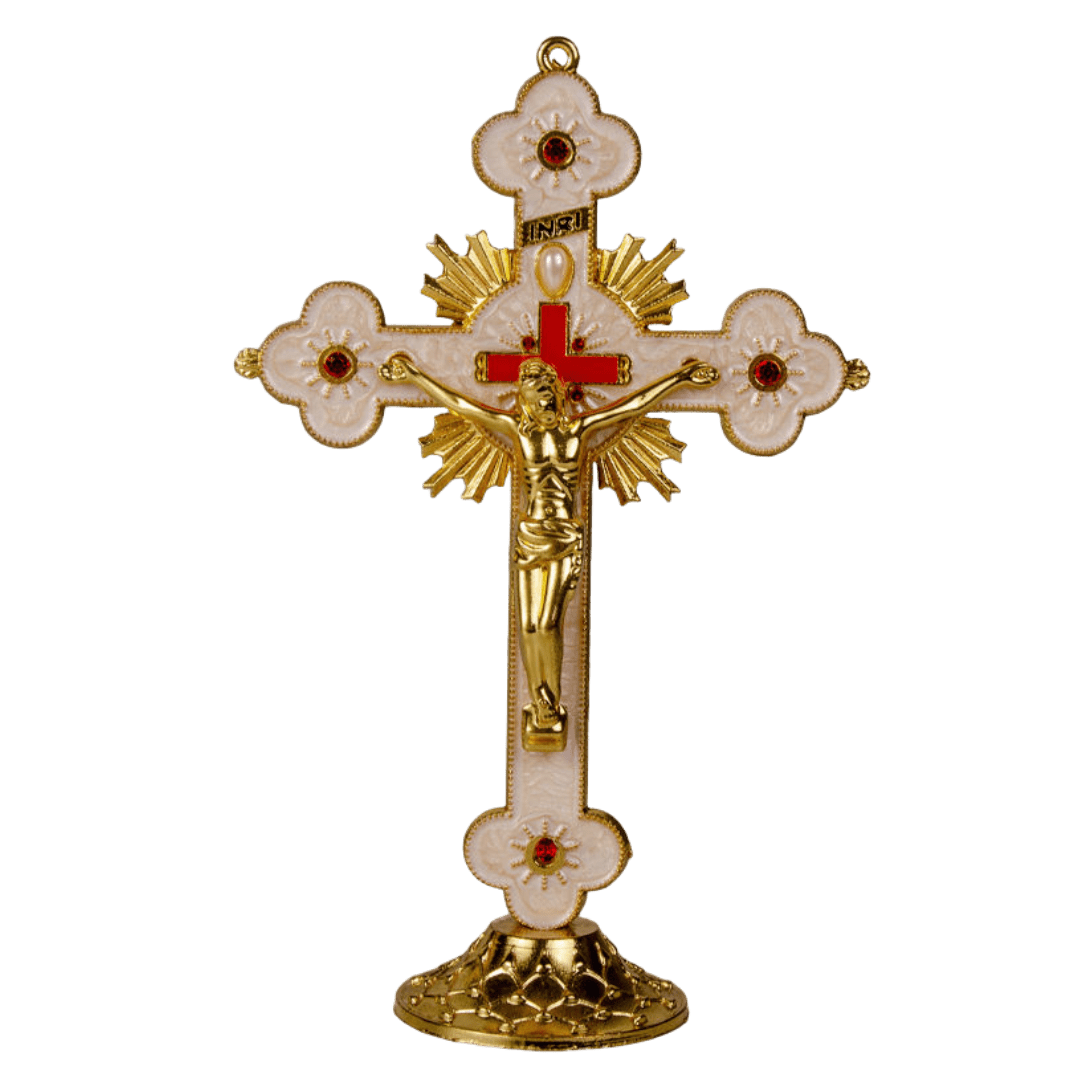 Catholic Standing Crucifix with Red Inlay - JMJ Catholic Productsvariant