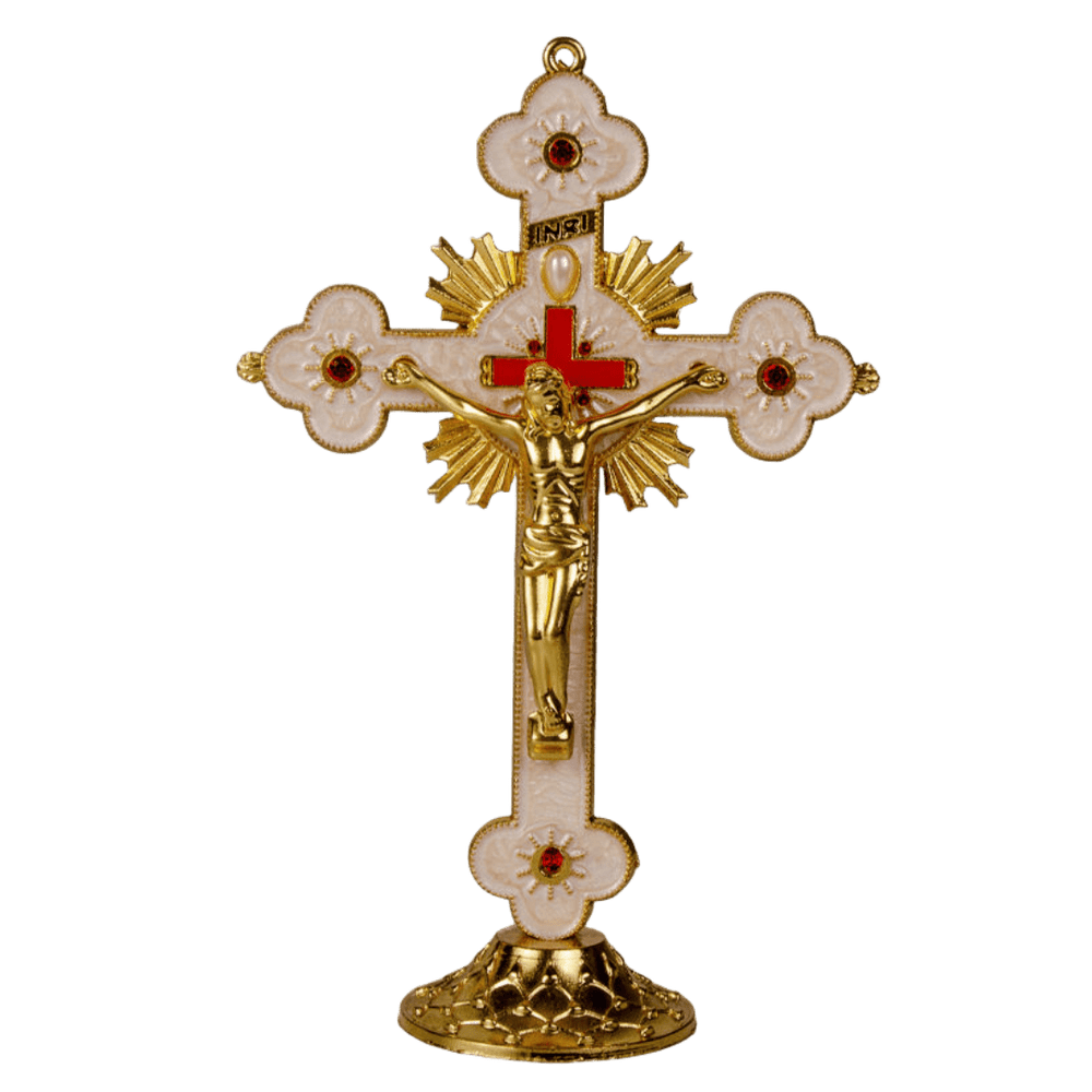 Catholic Standing Crucifix with Red Inlay - JMJ Catholic Productsvariant