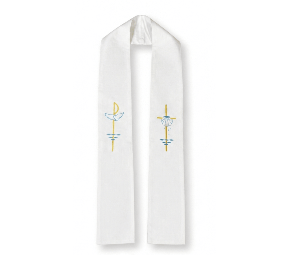 Child's Confirmation Stole — White, Holy Spirit & Baptism Embroidered (2 Sizes) - JMJ Catholic Productsvariant