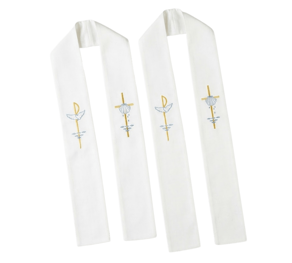 Child's Confirmation Stole — White, Holy Spirit & Baptism Embroidered (2 Sizes) - JMJ Catholic Productsvariant
