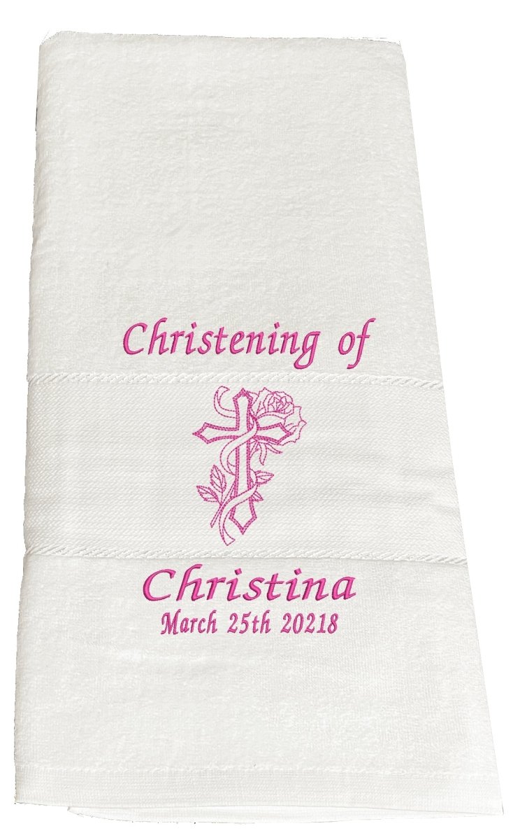 Customised Embroidered Christening Towel - Girl