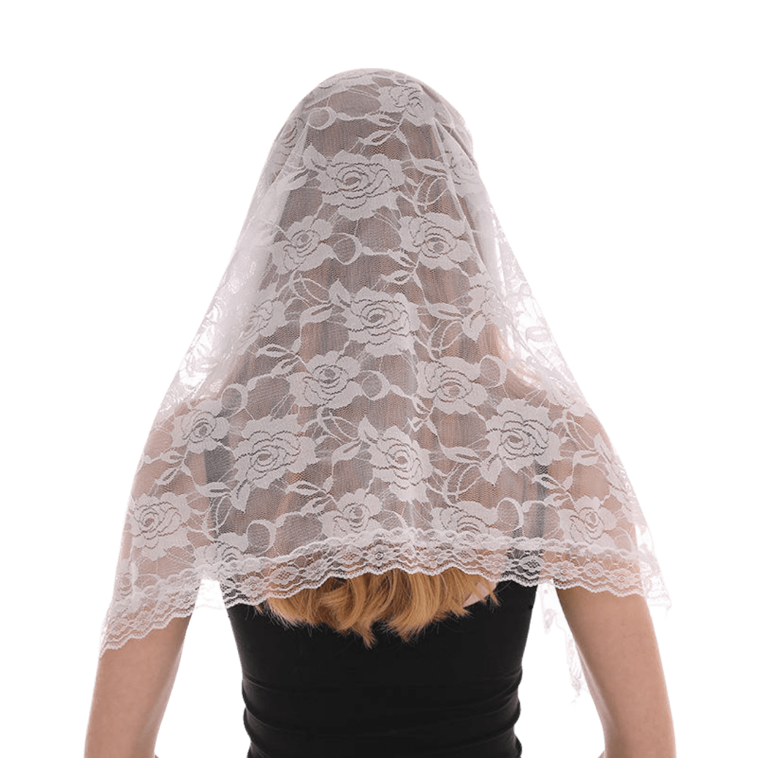 Circular Arc Floral Lace Mantilla Veil — Black or White - JMJ Catholic Productsvariant