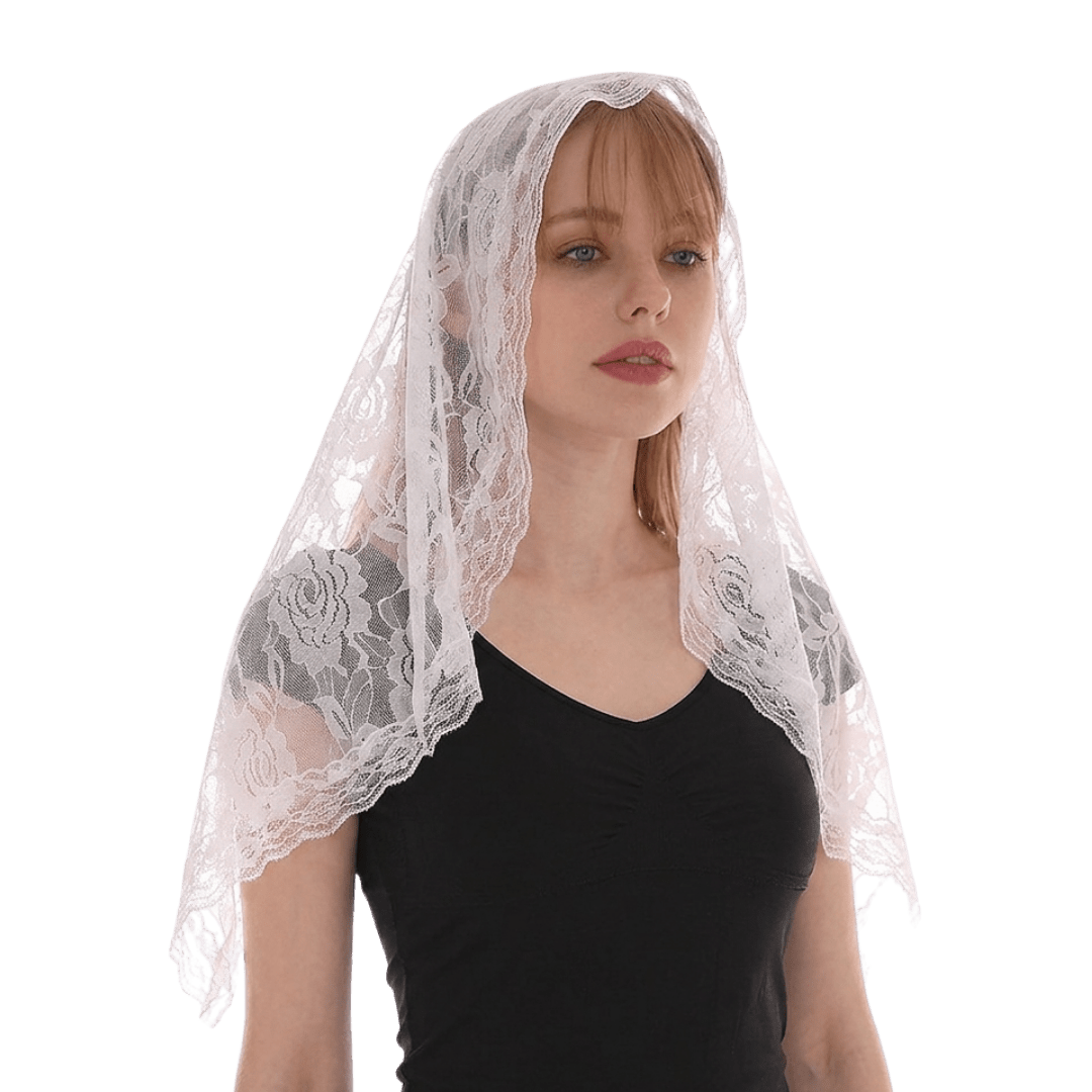 Circular Arc Floral Lace Mantilla Veil — Black or White - JMJ Catholic Productsvariant