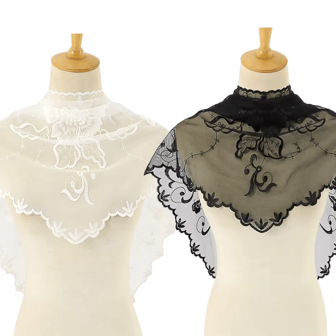 Classic Floral Scroll Embroidered Lace Mantilla Veil — Black or White - JMJ Catholic Productsvariant