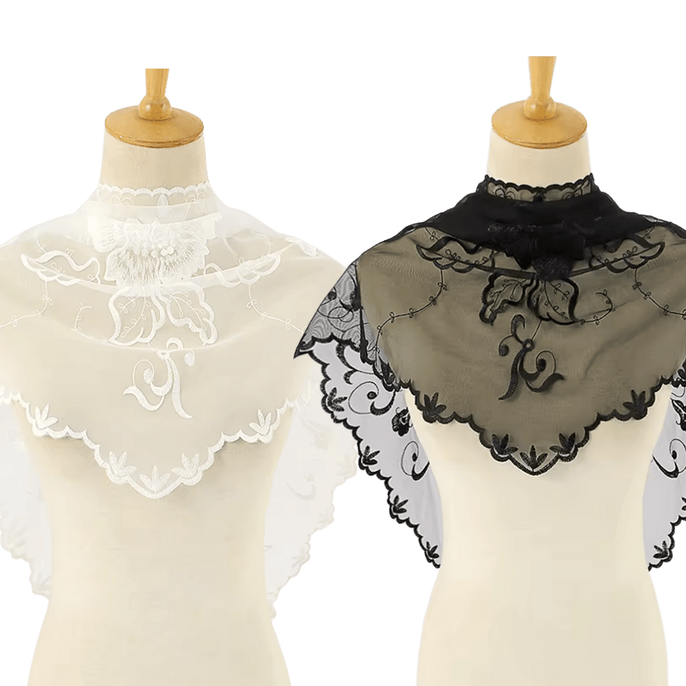 Classic Floral Scroll Embroidered Lace Mantilla Veil — Black or White - JMJ Catholic Productsvariant