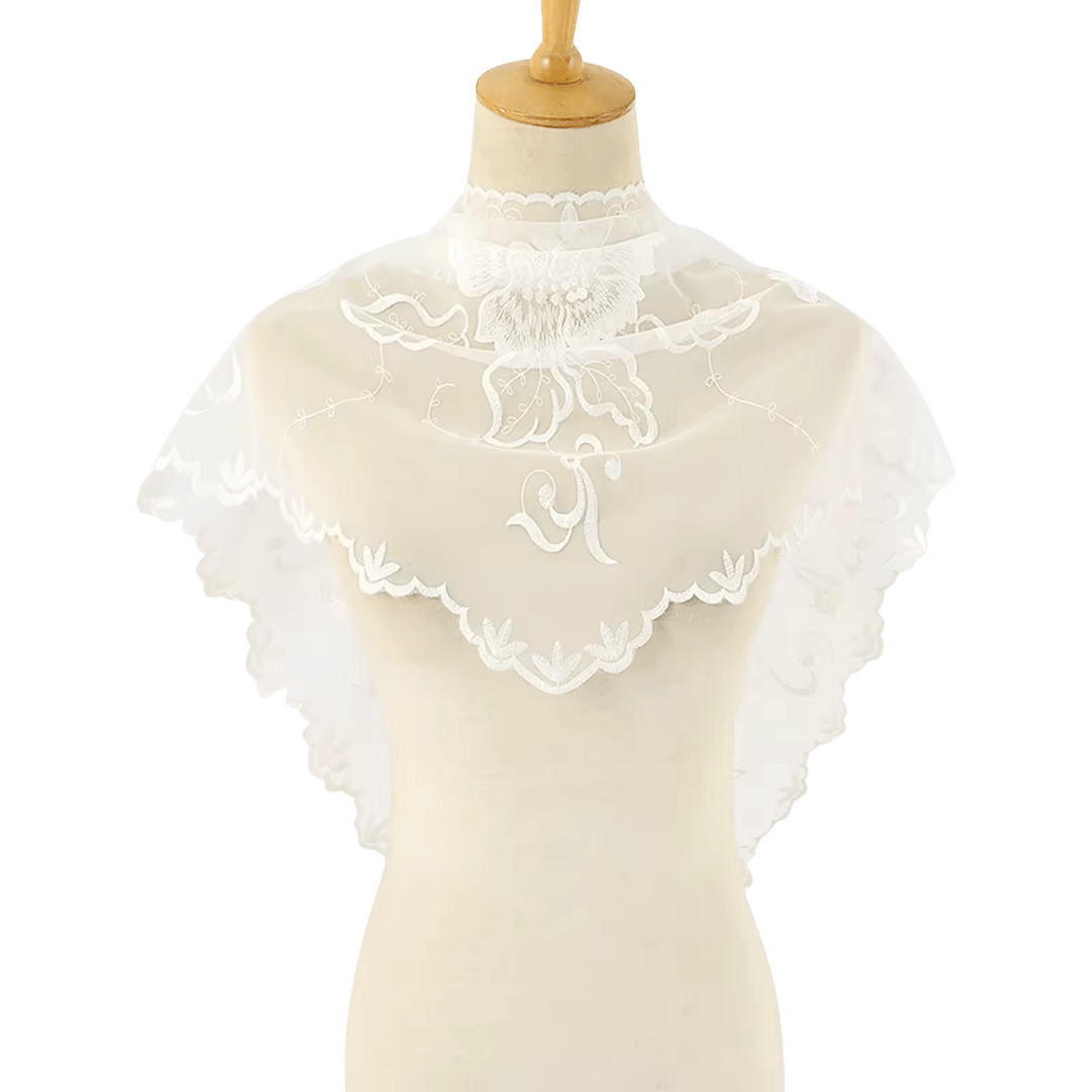 Classic Floral Scroll Embroidered Lace Mantilla Veil — Black or White - JMJ Catholic Productsvariant