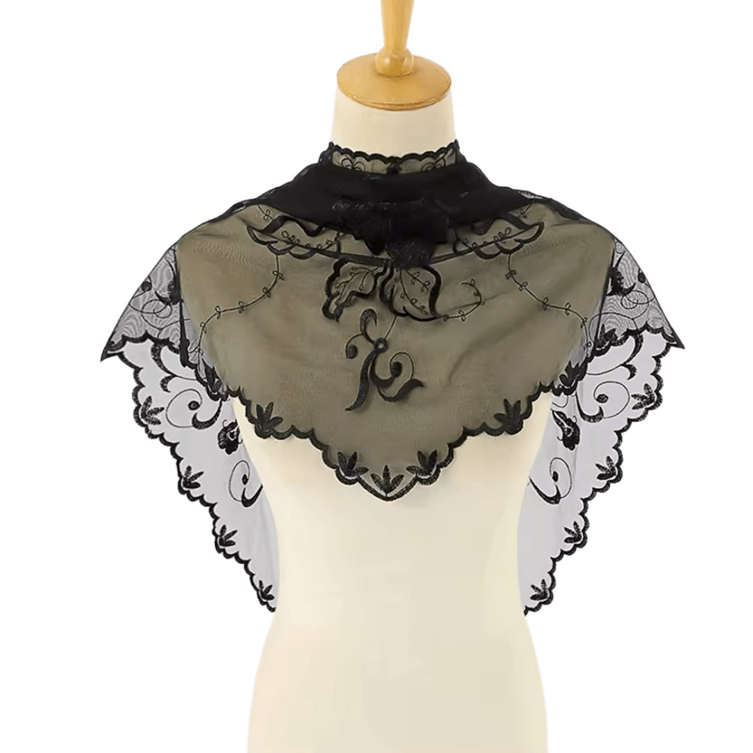 Classic Floral Scroll Embroidered Lace Mantilla Veil — Black or White - JMJ Catholic Productsvariant