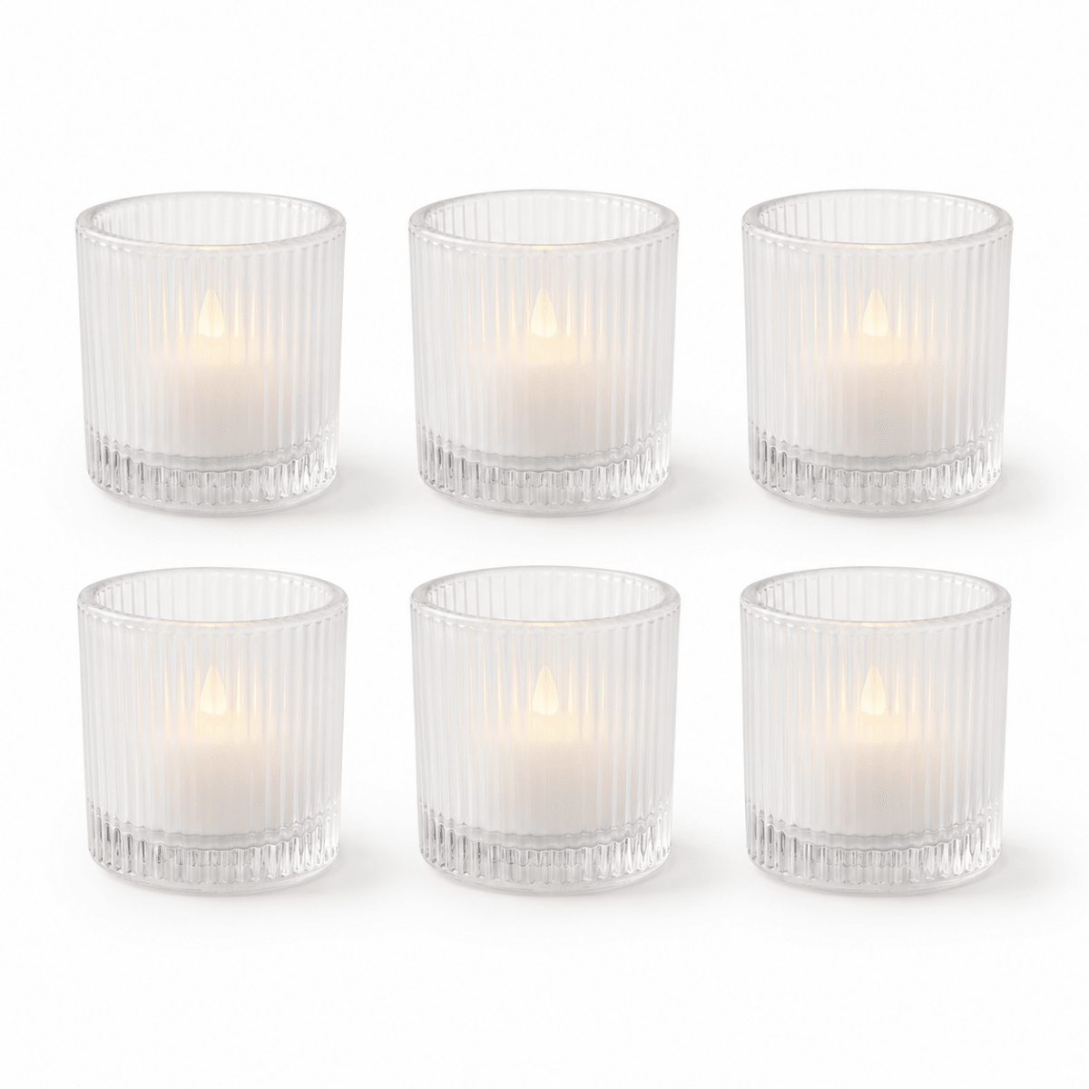 Clear Glass Flameless LED Votive Candles — Realistic Warm Glow (Pack of 6)