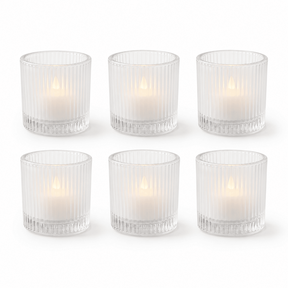 Clear Glass Flameless LED Votive Candles — Realistic Warm Glow (Pack of 6) - JMJ Catholic Productsvariant