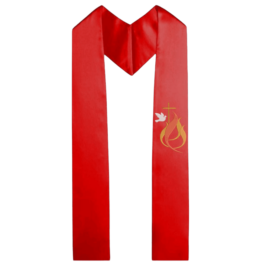 Confirmation Stole for Children — Crucifix with Dove and Flames - JMJ Catholic Productsvariant
