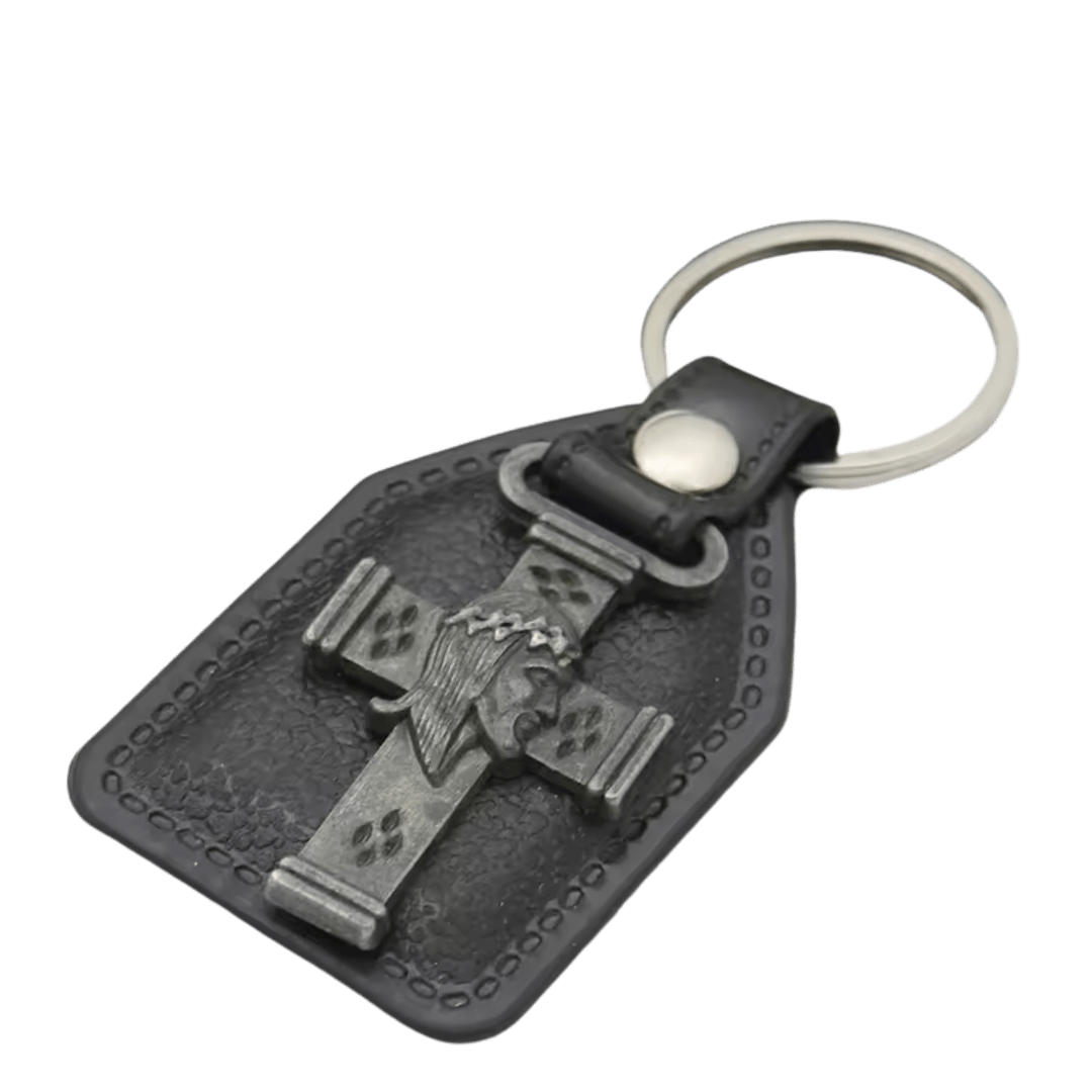 Crown of Thorns Crucifix Catholic Leatherette Keyring
