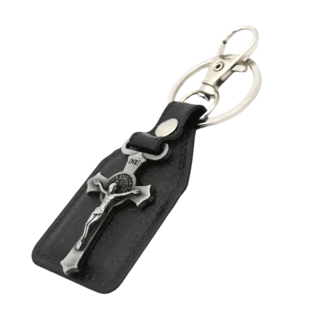 Crucifix Catholic Leatherette Keyring