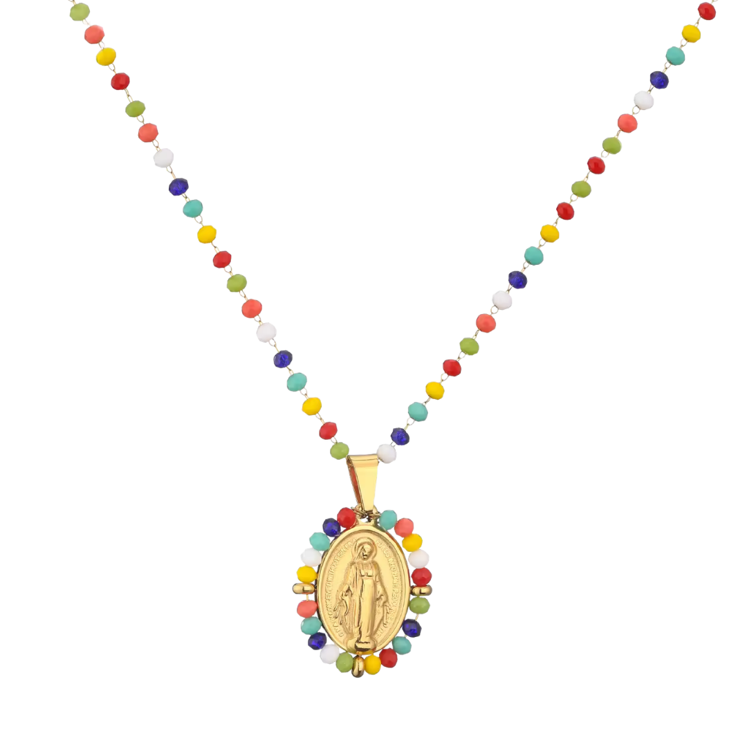 Crystal Beaded Virgin Mary Pendant Necklace — 6 Colours Available - JMJ Catholic Productsvariant