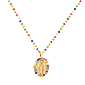 Crystal Beaded Virgin Mary Pendant Necklace — 6 Colours Available - image 3