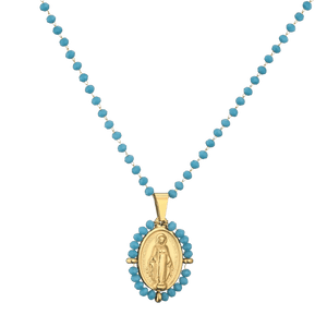 Crystal Beaded Virgin Mary Pendant Necklace — 6 Colours Available