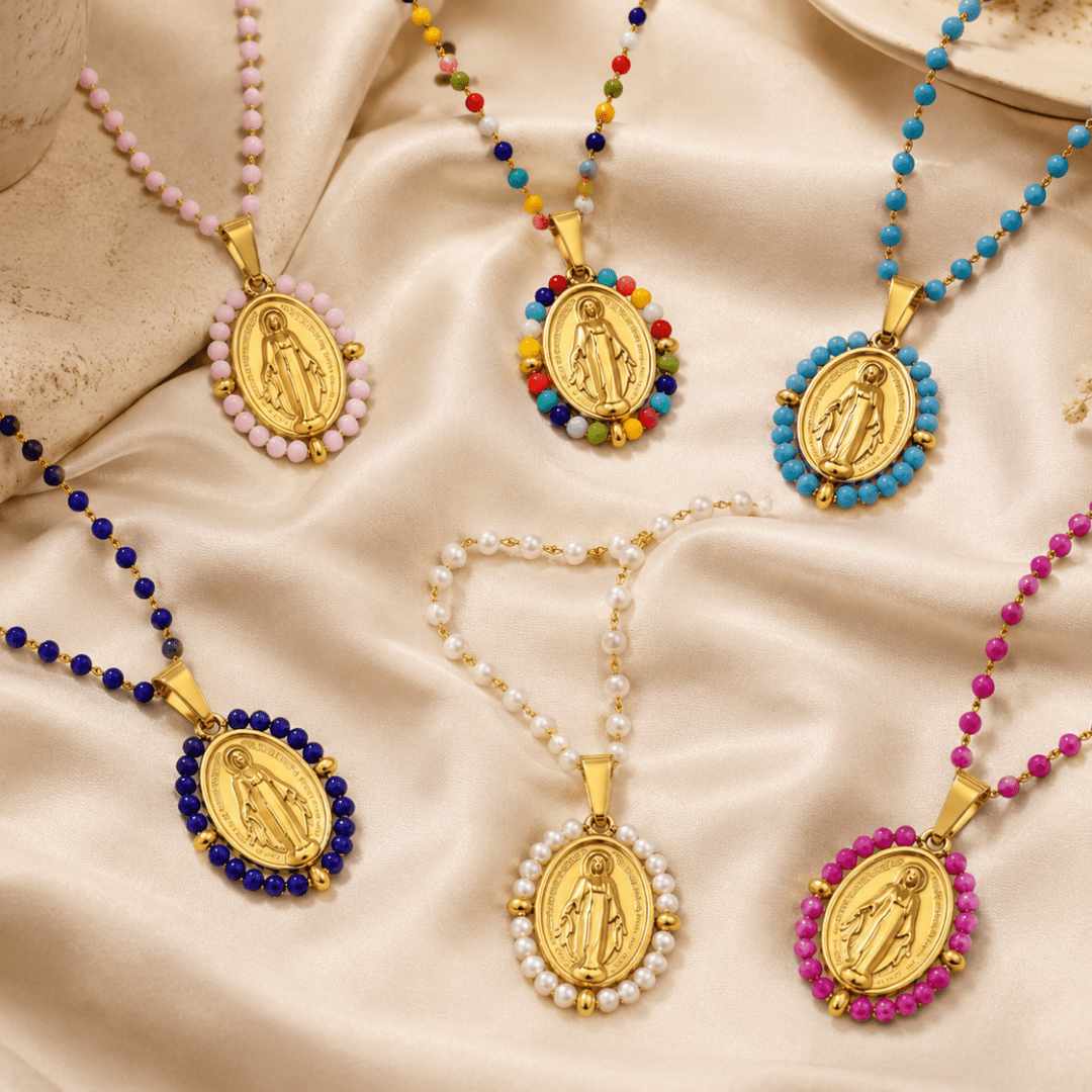 Crystal Beaded Virgin Mary Pendant Necklace — 6 Colours Available - JMJ Catholic Productsvariant
