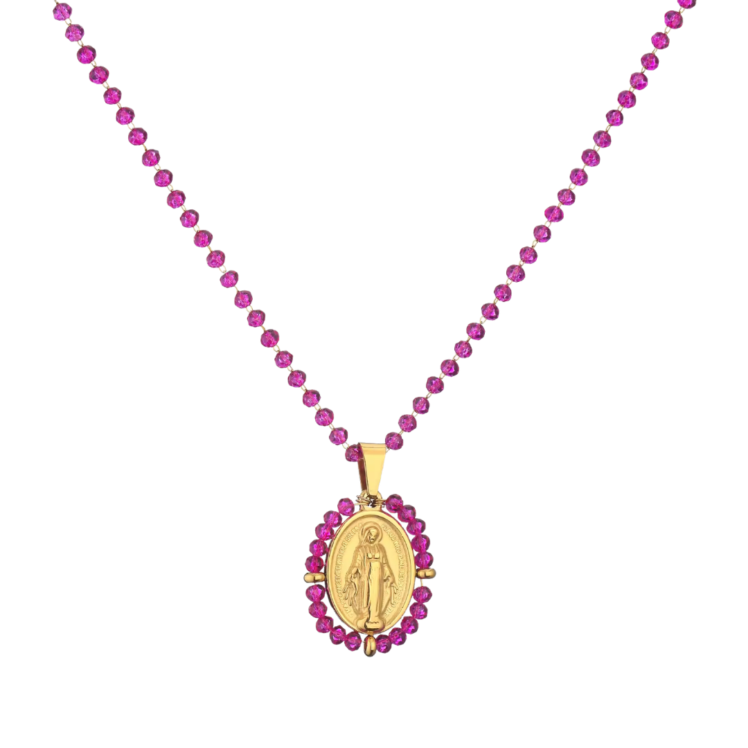 Crystal Beaded Virgin Mary Pendant Necklace — 6 Colours Available - JMJ Catholic Productsvariant