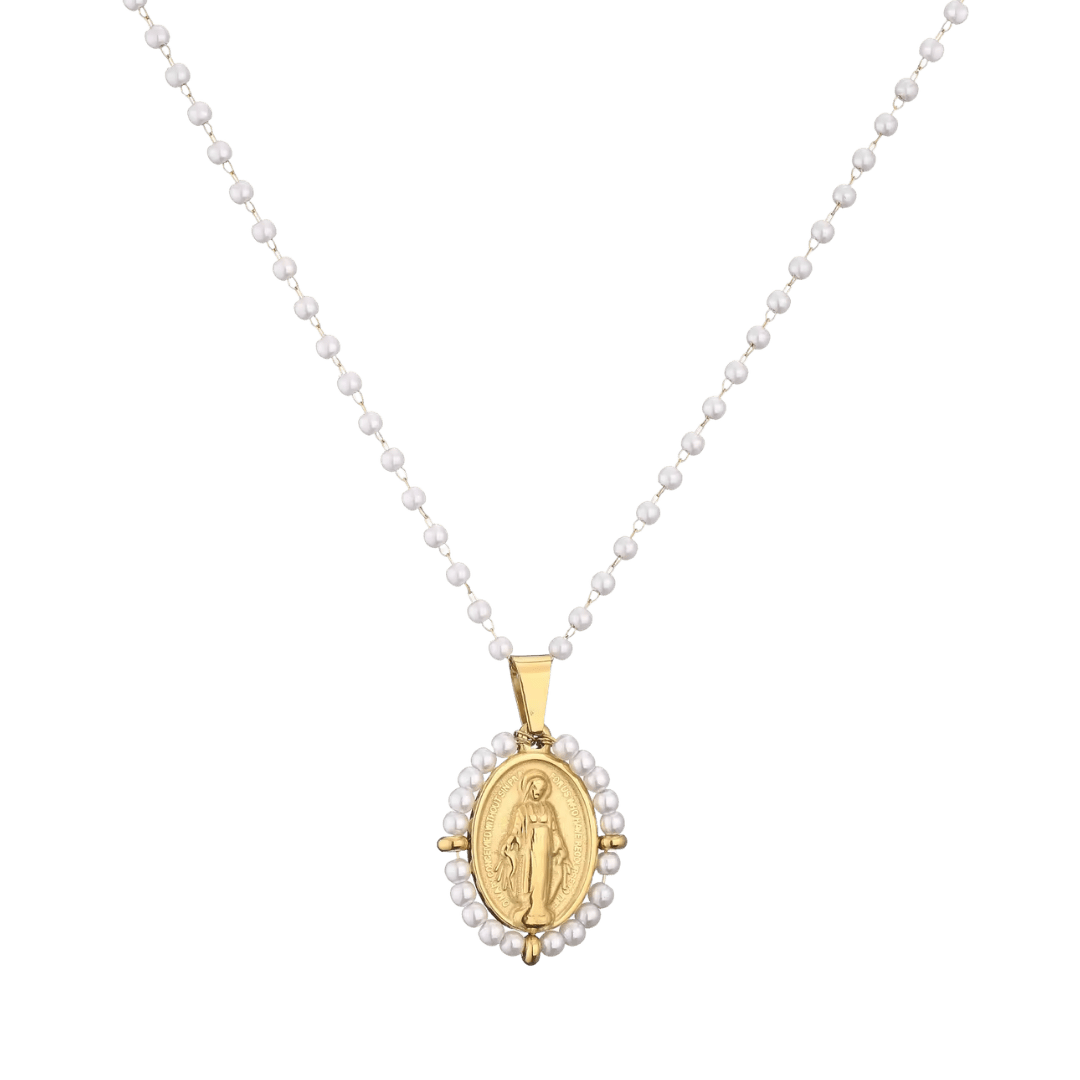 Crystal Beaded Virgin Mary Pendant Necklace — 6 Colours Available - JMJ Catholic Productsvariant