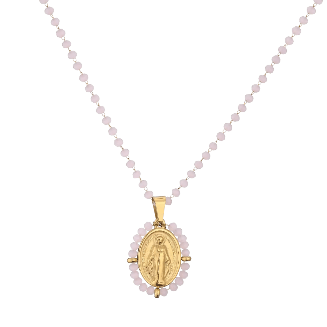 Crystal Beaded Virgin Mary Pendant Necklace — 6 Colours Available - JMJ Catholic Productsvariant