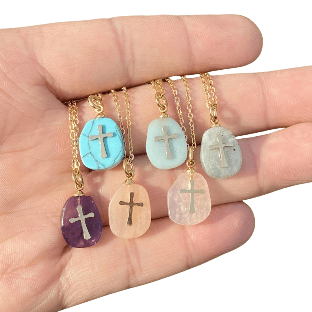 Crystal Crucifix Pendant Necklace - Stainless Steel with Gold Plating (6 Colours Available) - JMJ Catholic Productsvariant