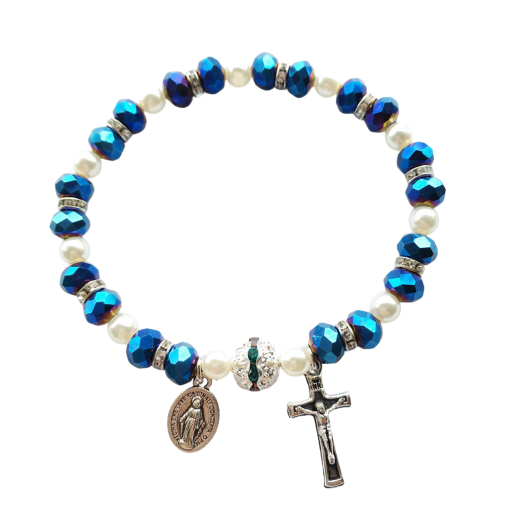 Dark Blue Crystal Decade Rosary Bracelet - JMJ Catholic Productsvariant