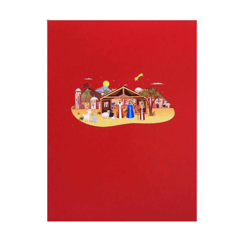 Deluxe 3D Pop-Up Nativity Christmas Card — Holy Family, Wise Men & Bethlehem Scene - JMJ Catholic Productsvariant